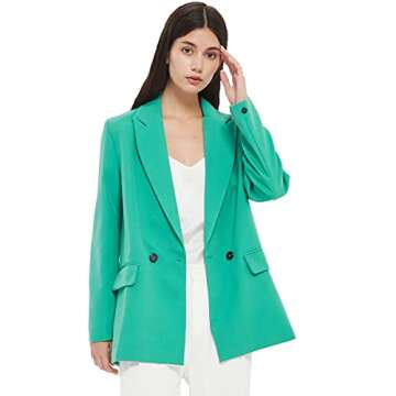 RZIV Women's Casual Long Sleeve Lapel Oversized Button Work Office Blazer Suit Jacket (Medium, Green, m)