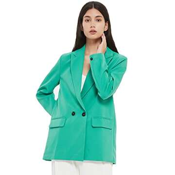 RZIV Women's Casual Long Sleeve Lapel Oversized Button Work Office Blazer Suit Jacket (Medium, Green, m)