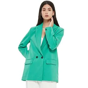RZIV Women's Casual Long Sleeve Lapel Oversized Button Work Office Blazer Suit Jacket (Medium, Green, m)