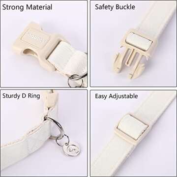 DOGWONG Cotton Hemp Dog Collar, Heavy-Duty White Dog Collar Adjustable Soft Natural Fabric Pet Dog C...