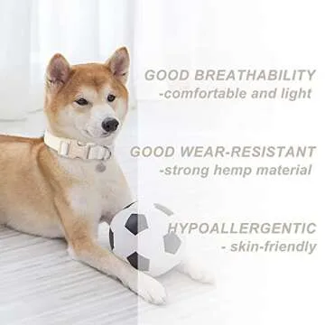 DOGWONG Cotton Hemp Dog Collar, Heavy-Duty White Dog Collar Adjustable Soft Natural Fabric Pet Dog Collar Cute Wedding Puppy Necklace for Small Medium Large Dog