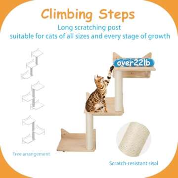 MIUZMORE 9-Piece Wall-Mounted Cat Shelves Set, Cat House, Lookout Tower, 2 Sisal Scratching Posts, 5-Step Cat Wall Ladder, Pine Furniture, Extra-Wide & Long for Large Cats, Space-Saving Indoor Shelves