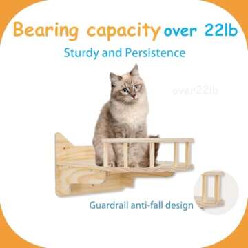 MIUZMORE 9-Piece Wall-Mounted Cat Shelves Set, Cat House, Lookout Tower, 2 Sisal Scratching Posts, 5-Step Cat Wall Ladder, Pine Furniture, Extra-Wide & Long for Large Cats, Space-Saving Indoor Shelves