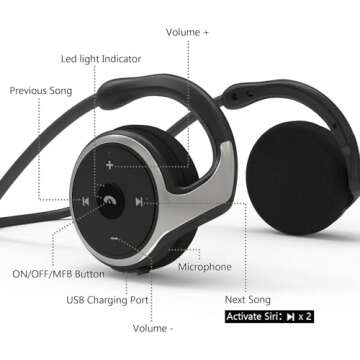 itayak Behind The Head Headphones, Bluetooth 5.0 Neckband Around Head Headphones Lightweight Small Foldable Wireless Sports Sweatproof Headset with Microphone & Carrying Case (Black)