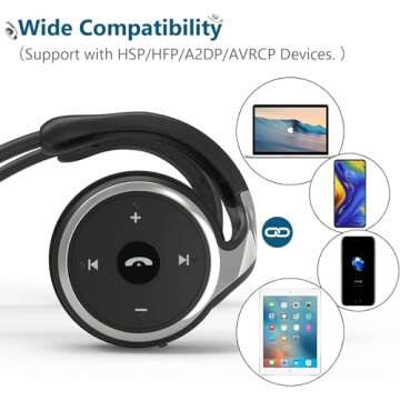 itayak Behind The Head Headphones, Bluetooth 5.0 Neckband Around Head Headphones Lightweight Small Foldable Wireless Sports Sweatproof Headset with Microphone & Carrying Case (Black)
