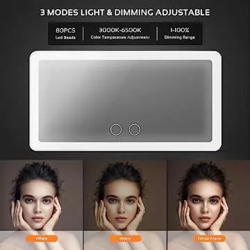 Car Sun Visor Vanity Mirror,Big Led Car Mirror with 3 Light Modes & 80 LEDs,Rechargeable Car Makeup Mirror - Dimmable Touch Control,Car Light Up Mirror Universal for Car Truck SUV (White)