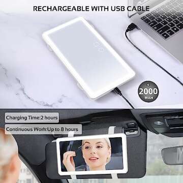 Car Sun Visor Vanity Mirror,Big Led Car Mirror with 3 Light Modes & 80 LEDs,Rechargeable Car Makeup Mirror - Dimmable Touch Control,Car Light Up Mirror Universal for Car Truck SUV (White)