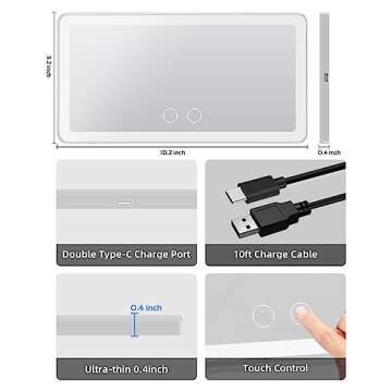 Car Sun Visor Vanity Mirror,Big Led Car Mirror with 3 Light Modes & 80 LEDs,Rechargeable Car Makeup Mirror - Dimmable Touch Control,Car Light Up Mirror Universal for Car Truck SUV (White)