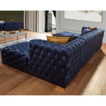 ASY Modern Velvet Double Chaise Sectional Sofa Couch for Living Room, Fully Tufted Firm & Deep 138'' Large Sofas Navy Blue Polo7 Polo