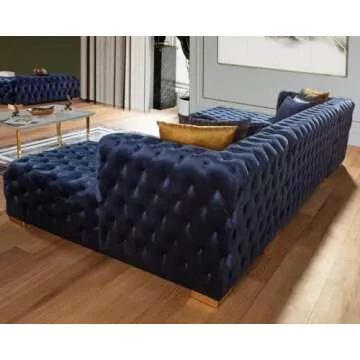 ASY Modern Velvet Double Chaise Sectional Sofa Couch for Living Room, Fully Tufted Firm & Deep 138'' Large Sofas Navy Blue Polo7 Polo