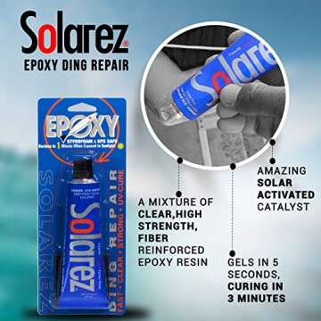 SOLAREZ UV Cure Epoxy Ding Repair Resin (2 oz) w- 60/40 grit Sand pad ~ SUP Paddle-Board & Surfboard Repair ~ No Yellowing, Eco-Friendly (Zero Vapors) Made in The USA