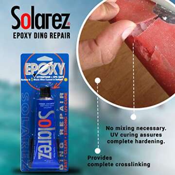 SOLAREZ UV Cure Epoxy Ding Repair Resin (2 oz) w- 60/40 grit Sand pad ~ SUP Paddle-Board & Surfboard Repair ~ No Yellowing, Eco-Friendly (Zero Vapors) Made in The USA