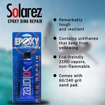 SOLAREZ UV Cure Epoxy Ding Repair Resin (2 oz) w- 60/40 grit Sand pad ~ SUP Paddle-Board & Surfboard Repair ~ No Yellowing, Eco-Friendly (Zero Vapors) Made in The USA