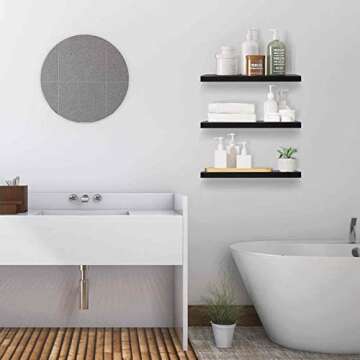 Floating Shelves Wall Shelf Solid Wood for Bathroom Bedroom Kitchen Wall Decor Set of 3, Black Wall ...