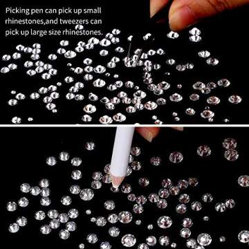 OUTUXED 5040pcs Clear Rhinestones for Crafts, Flatback White Nail Gems, Craft Glass Diamonds Stones with Tweezers and Picking Pen, SS6-SS20 Crystal