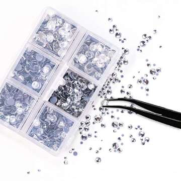 OUTUXED 5040pcs Clear Rhinestones for Crafts, Flatback White Nail Gems, Craft Glass Diamonds Stones with Tweezers and Picking Pen, SS6-SS20 Crystal