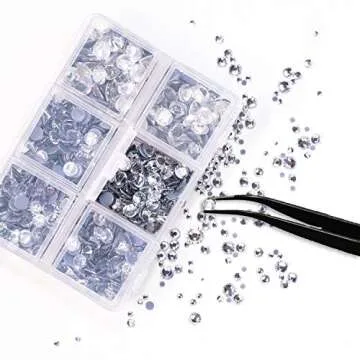 OUTUXED 5040pcs Clear Rhinestones for Crafts, Flatback White Nail Gems, Craft Glass Diamonds Stones with Tweezers and Picking Pen, SS6-SS20 Crystal