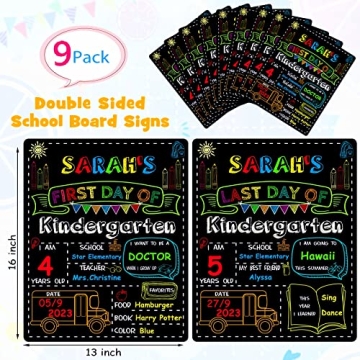 Colorful 9 Pack First & Last Day School Chalkboard Set