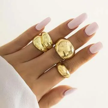 MIFYNN Chunky Gold Rings for Women Gold Silver Adjustable Thick Ring Fashion Statement Ring Open Dome Ring Chunky Silver Rings Geometric Curved Minimalist Simple Rings (Gold)