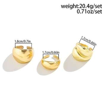 MIFYNN Chunky Gold Rings for Women Gold Silver Adjustable Thick Ring Fashion Statement Ring Open Dome Ring Chunky Silver Rings Geometric Curved Minimalist Simple Rings (Gold)