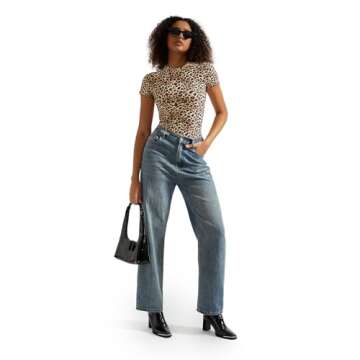 SUUKSESS Women Double Lined Fitted Basic Tee Shirts Crew Neck Short Sleeve Y2K Going Out Crop Tops (Cheetah, M)