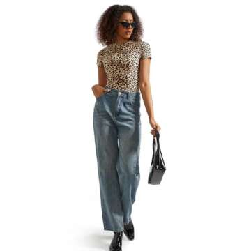 SUUKSESS Women Double Lined Fitted Basic Tee Shirts Crew Neck Short Sleeve Y2K Going Out Crop Tops (Cheetah, M)