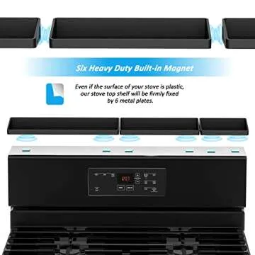 AWOKE Stove Top Shelf 30/24/20 Inch | Silicone Magnetic Shelf for the Stove | Heat Insulated Baffles | 3 in 1 Non-Slip Kitchen Spice Rack Organizer - Black