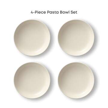 JoyJolt Mesa 40oz Stoneware Serving Bowls, Pasta Bowls Set of 4, Large Salad Pho Soup Bowls for Kitchen, Dishwasher and Microwave Safe Plate Bowls, Aesthetic Kitchen Essentials - Matte White (Linen)