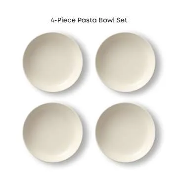 JoyJolt Mesa 40oz Stoneware Serving Bowls, Pasta Bowls Set of 4, Large Salad Pho Soup Bowls for Kitchen, Dishwasher and Microwave Safe Plate Bowls, Aesthetic Kitchen Essentials - Matte White (Linen)