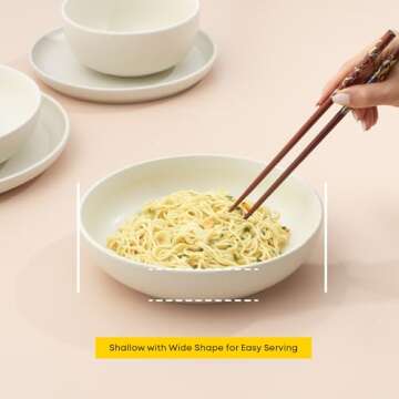 JoyJolt Mesa 40oz Stoneware Serving Bowls, Pasta Bowls Set of 4, Large Salad Pho Soup Bowls for Kitchen, Dishwasher and Microwave Safe Plate Bowls, Aesthetic Kitchen Essentials - Matte White (Linen)