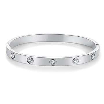 My Daily Styles Stainless Steel Womens Hinged CZ Bangle Bracelets (Silver)