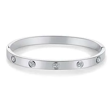 My Daily Styles Stainless Steel Womens Hinged CZ Bangle Bracelets (Silver)