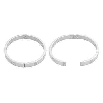 My Daily Styles Stainless Steel Womens Hinged CZ Bangle Bracelets (Silver)