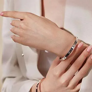 My Daily Styles Stainless Steel Womens Hinged CZ Bangle Bracelets (Silver)