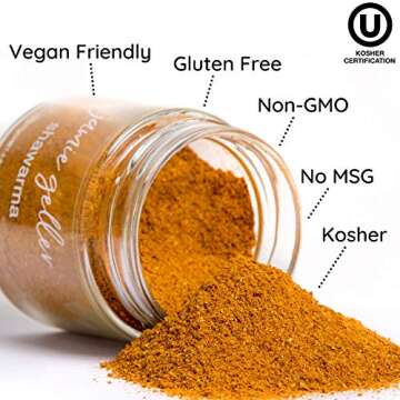 Jamie Geller Shawarma Seasoning Spice Mix of Fresh Mediterranean Spices (4.2oz Glass Jar, 120g) OU K...