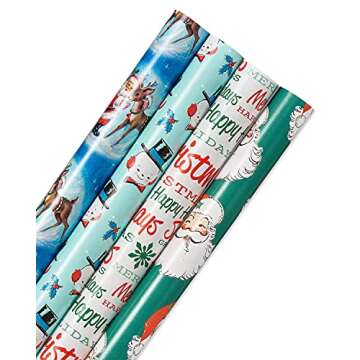 American Greetings 160 sq. ft. Reversible Vintage Christmas Wrapping Paper Set, Vintage Designs (4 R...