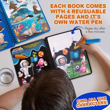 ArtCreativity 4 Pack Magic Water Coloring Books for Toddlers, Reusable Magic Water Pen Coloring Book...