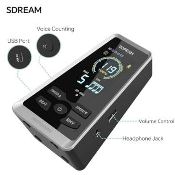 SDREAM Digital Metronome for Piano,Guitar,Violin,Rechargeable LCD Electronic Metronome with Human Voice,Universal Metronome for Musicians,Instrument Volume & Beat Speed Adjustable