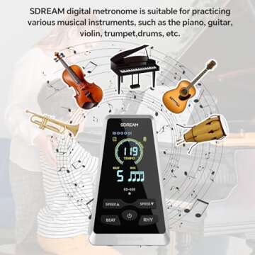 SDREAM Digital Metronome for Piano,Guitar,Violin,Rechargeable LCD Electronic Metronome with Human Voice,Universal Metronome for Musicians,Instrument Volume & Beat Speed Adjustable