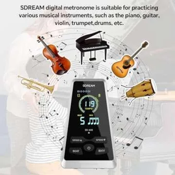 SDREAM Digital Metronome for Piano,Guitar,Violin,Rechargeable LCD Electronic Metronome with Human Voice,Universal Metronome for Musicians,Instrument Volume & Beat Speed Adjustable