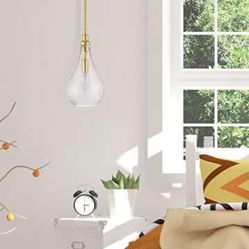 VONLUCE Gold Pendant Lighting for Kitchen Island, Mid-Century Modern Pendant Light with Bubble Glass Shade, Glass Hanging Pendant Light for Bedroom, Dining Room, Entryway, Sink, Restaurant Bar