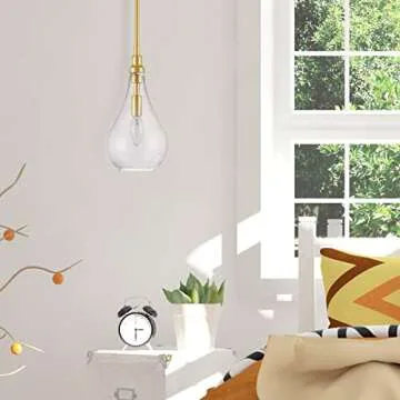 VONLUCE Gold Pendant Lighting for Kitchen Island, Mid-Century Modern Pendant Light with Bubble Glass Shade, Glass Hanging Pendant Light for Bedroom, Dining Room, Entryway, Sink, Restaurant Bar