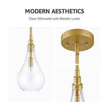 VONLUCE Gold Pendant Lighting for Kitchen Island, Mid-Century Modern Pendant Light with Bubble Glass Shade, Glass Hanging Pendant Light for Bedroom, Dining Room, Entryway, Sink, Restaurant Bar