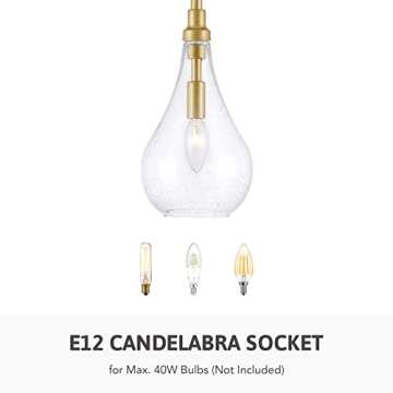 VONLUCE Gold Pendant Lighting for Kitchen Island, Mid-Century Modern Pendant Light with Bubble Glass Shade, Glass Hanging Pendant Light for Bedroom, Dining Room, Entryway, Sink, Restaurant Bar