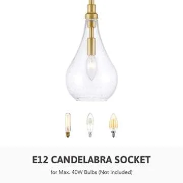 VONLUCE Gold Pendant Lighting for Kitchen Island, Mid-Century Modern Pendant Light with Bubble Glass Shade, Glass Hanging Pendant Light for Bedroom, Dining Room, Entryway, Sink, Restaurant Bar