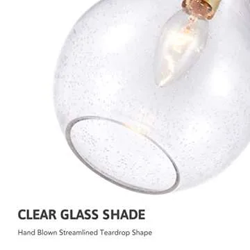 VONLUCE Gold Pendant Lighting for Kitchen Island, Mid-Century Modern Pendant Light with Bubble Glass Shade, Glass Hanging Pendant Light for Bedroom, Dining Room, Entryway, Sink, Restaurant Bar