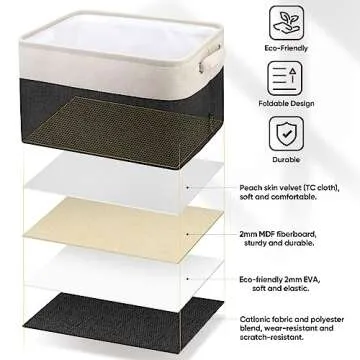 BALEINE Fabric Storage Bins for Shelves, Linen Storage Baskets for Organizing, Decorative Closet Storage Bins for Clothes, Toys, Home Storage (Black, 4 Pack)