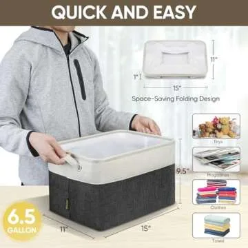 BALEINE Fabric Storage Bins for Shelves, Linen Storage Baskets for Organizing, Decorative Closet Storage Bins for Clothes, Toys, Home Storage (Black, 4 Pack)