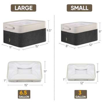 BALEINE Fabric Storage Bins for Shelves, Linen Storage Baskets for Organizing, Decorative Closet Storage Bins for Clothes, Toys, Home Storage (Black, 4 Pack)