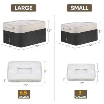 BALEINE Fabric Storage Bins for Shelves, Linen Storage Baskets for Organizing, Decorative Closet Storage Bins for Clothes, Toys, Home Storage (Black, 4 Pack)